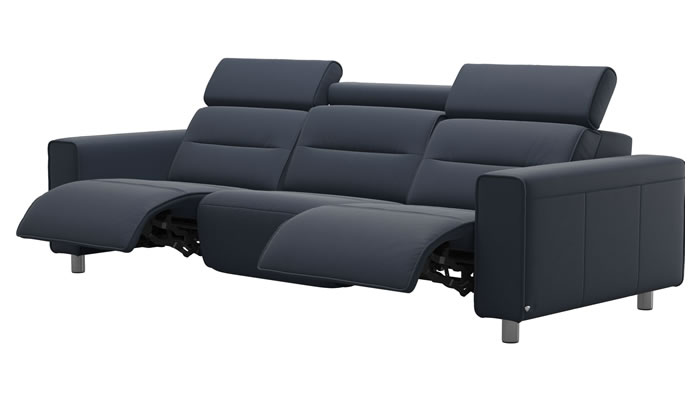 Stressless Emily 3 Seater Sofa with Recliner in Paloma Oxford Blue Leather